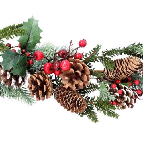 Christmas Garland - Fir with Red Berries & Snowy Cones2 - Duck Barn Interiors