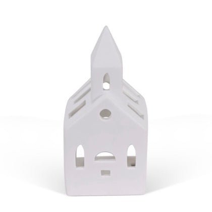 Airdrie White Porcelain Church Tealight Holder - Duck Barn Interiors