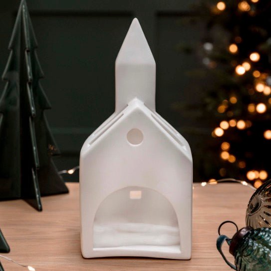 Airdrie White Porcelain Church Tealight Holder - Duck Barn Interiors