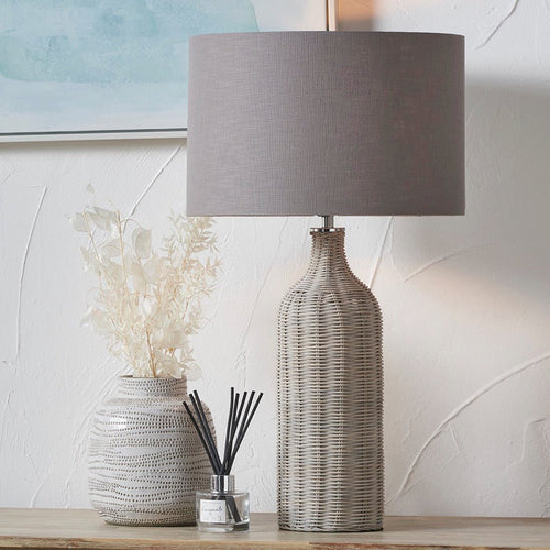 Anika Grey Wash Rattan Bottle Table Lamp