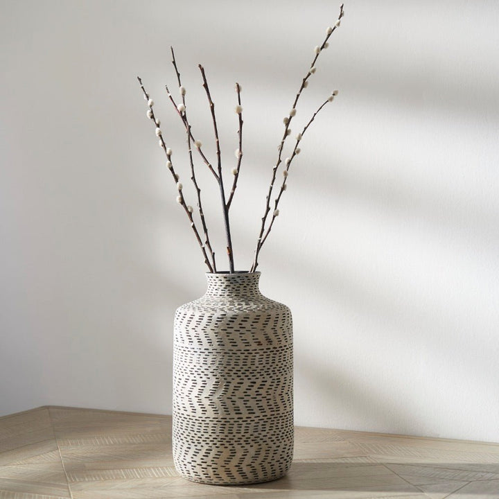 Atouk Aztec Design Stoneware Vase - Natural & Black - Duck Barn Interiors