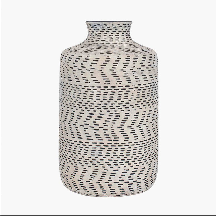 Atouk Aztec Design Stoneware Vase - Natural & Black - Duck Barn Interiors