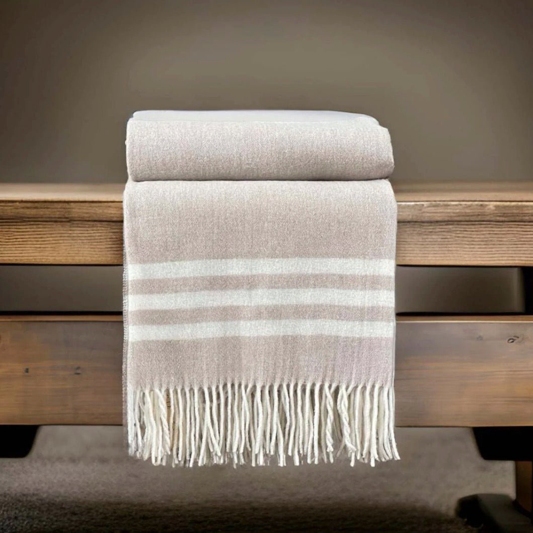 Biggie Best Beige/White Stripe Pure Wool Throw1 - Duck Barn Interiors