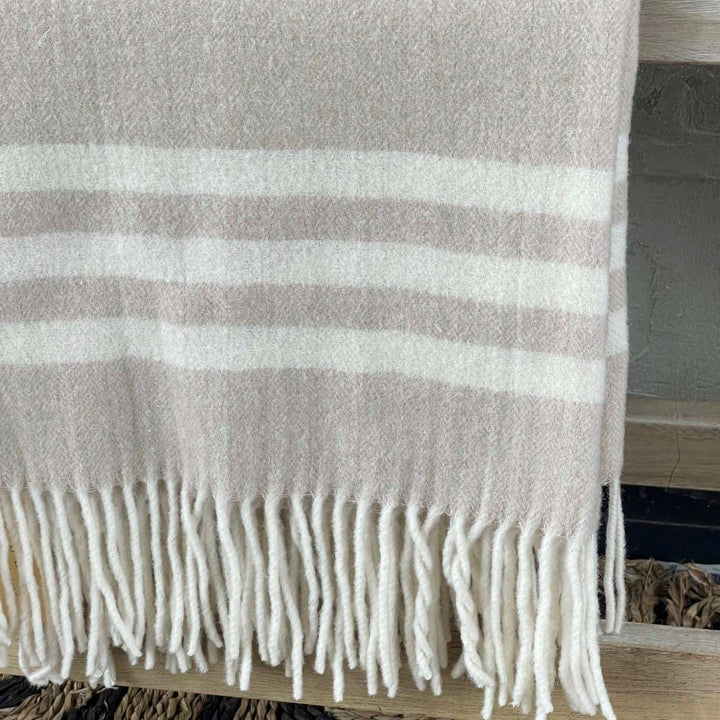 Biggie Best Beige/White Stripe Pure Wool Throw2 - Duck Barn Interiors