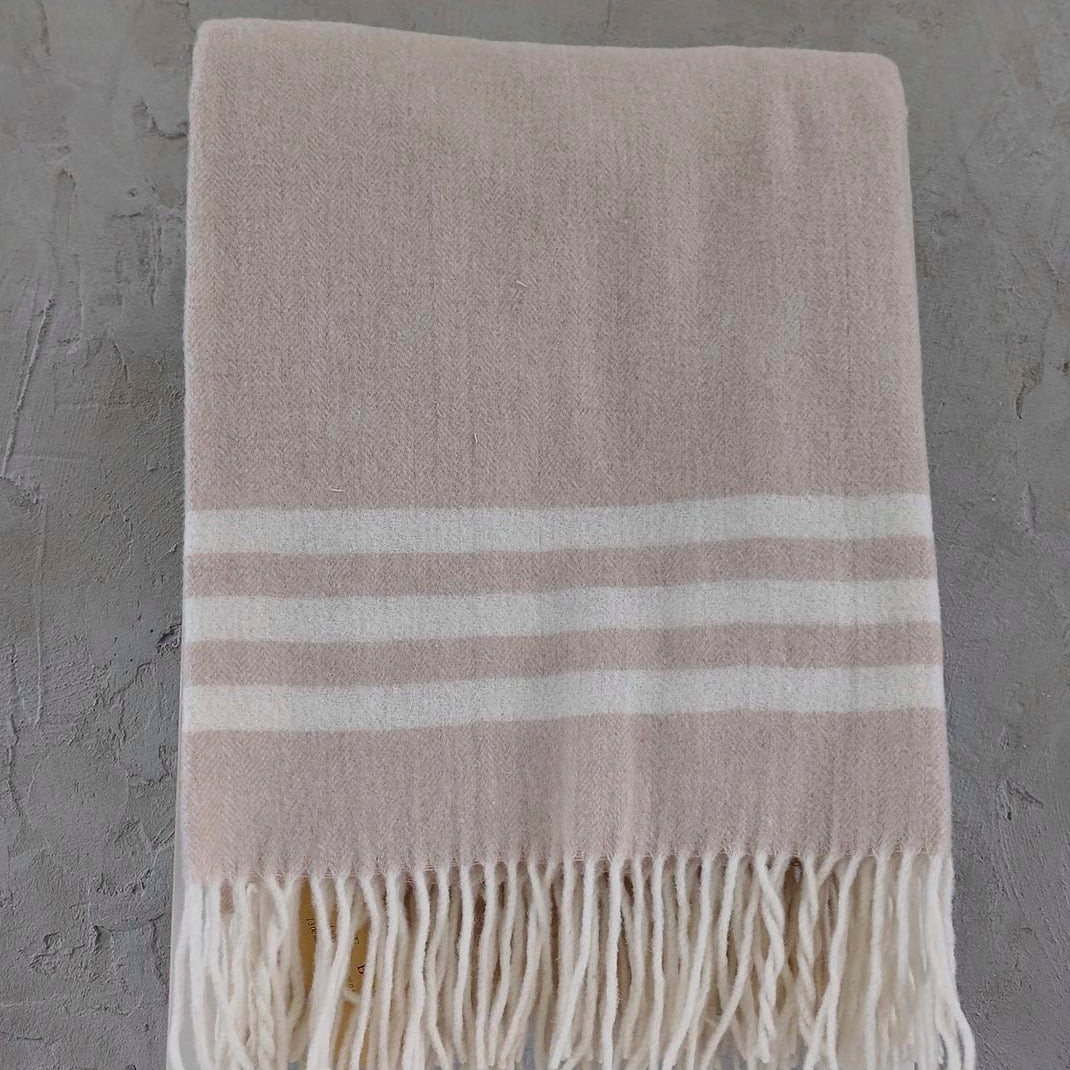 Biggie Best Beige/White Stripe Pure Wool Throw3 - Duck Barn Interiors