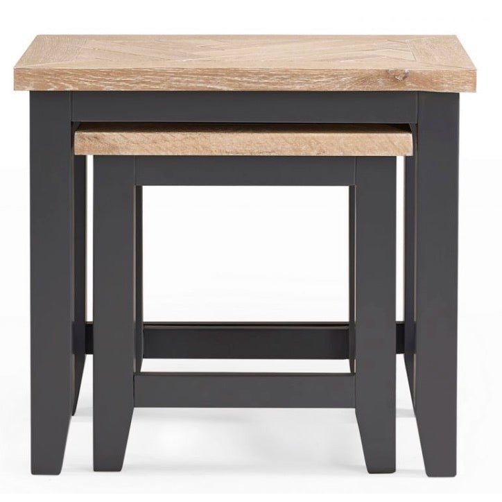 Bordeaux Nest of 2 Tables with Parquet Top - Dark Grey3 - Duck Barn Interiors