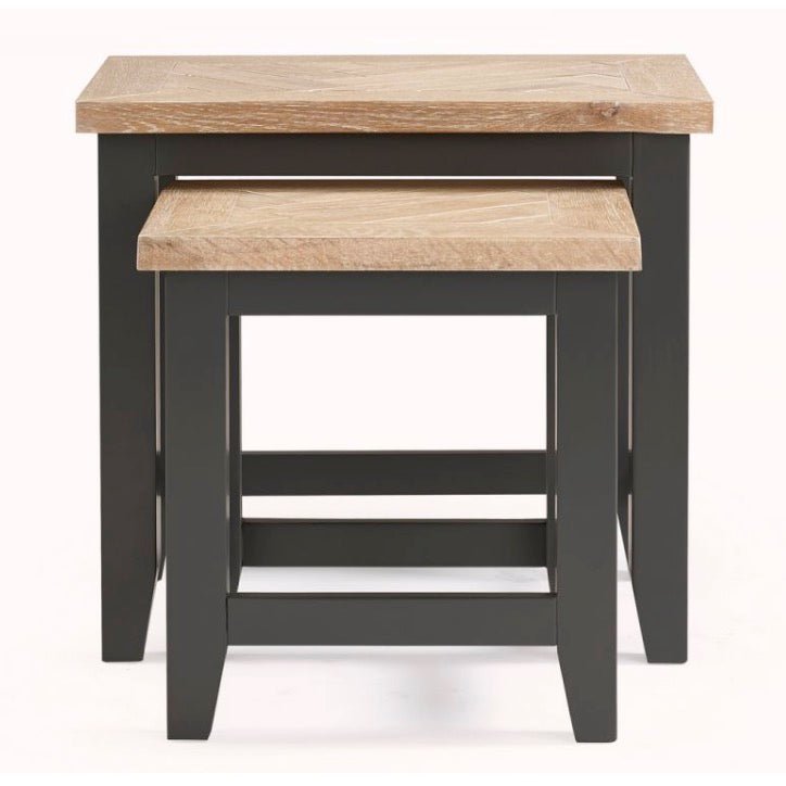 Bordeaux Nest of 2 Tables with Parquet Top - Dark Grey2 - Duck Barn Interiors