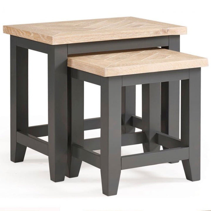 Bordeaux Nest of 2 Tables with Parquet Top - Dark Grey1 - Duck Barn Interiors