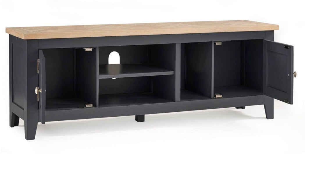 Bordeaux TV Unit with Parquet Top - Dark Grey3 - Duck Barn Interiors