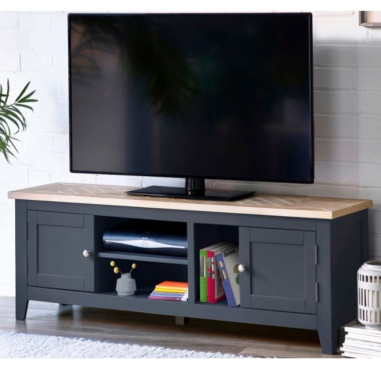 Bordeaux TV Unit with Parquet Top - Dark Grey1 - Duck Barn Interiors