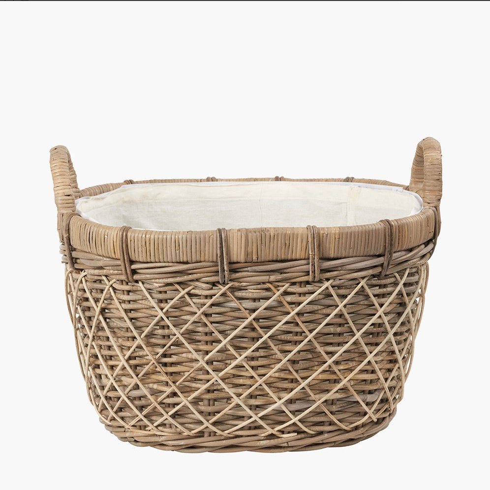 Brown Rattan Oval Laundry Basket - Duck Barn Interiors