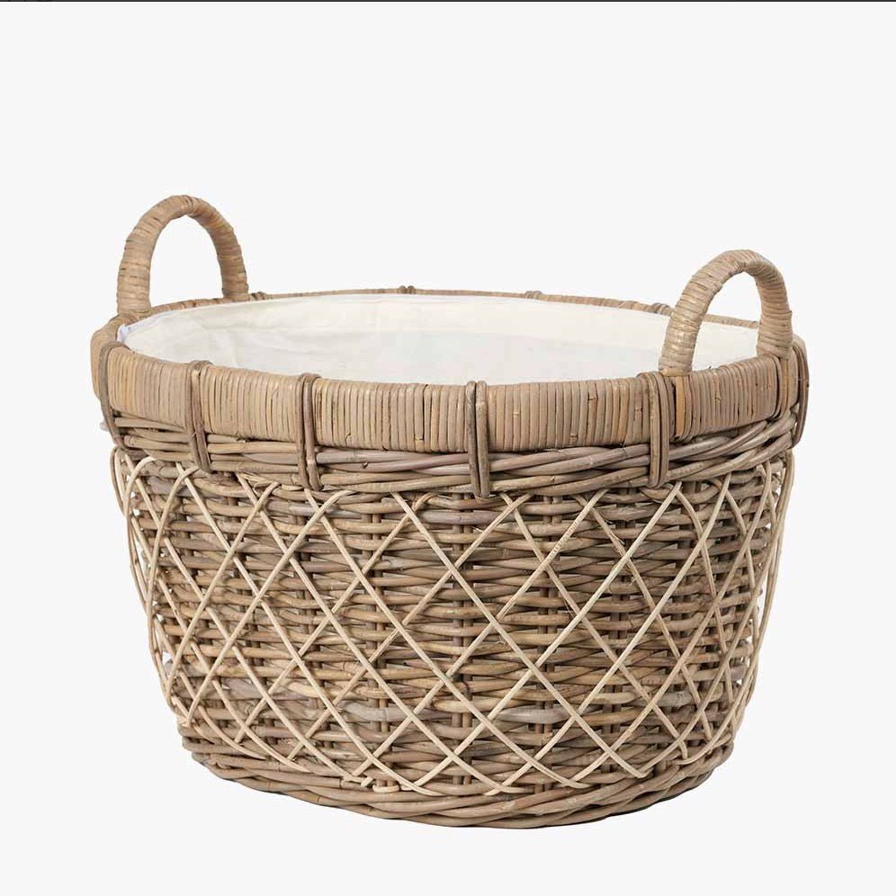 Brown Rattan Oval Laundry Basket - Duck Barn Interiors