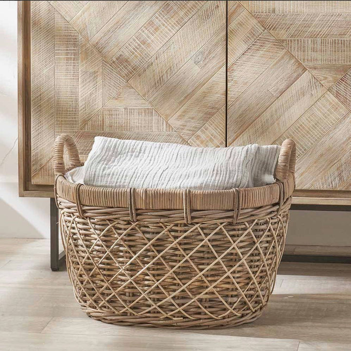 Brown Rattan Oval Laundry Basket - Duck Barn Interiors