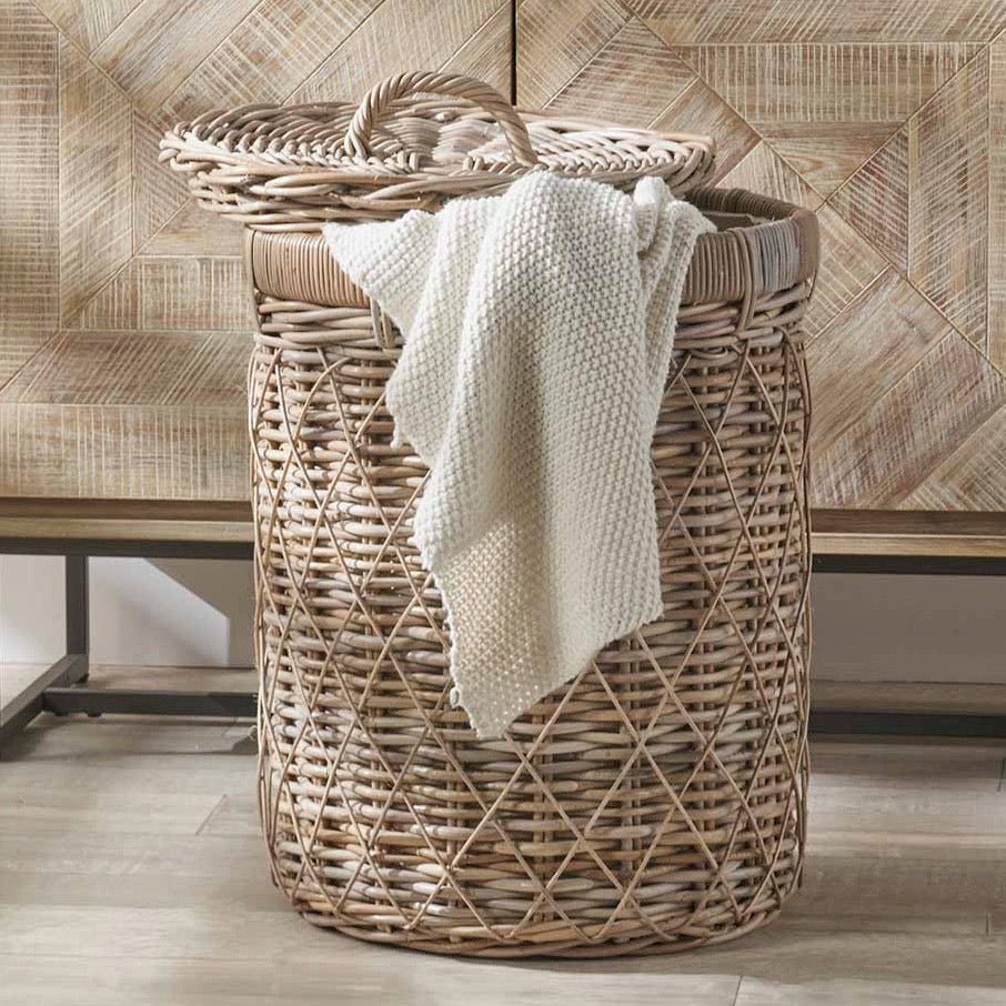 Brown Rattan Round Laundry Basket - Duck Barn Interiors