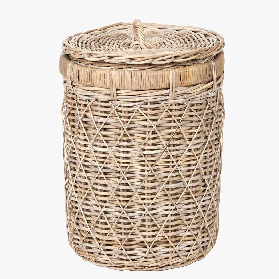 Brown Rattan Round Laundry Basket - Duck Barn Interiors