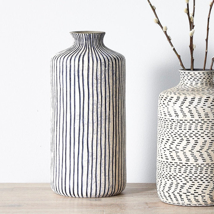 Bude Stripe Design Stoneware Vase - Blue & White - Duck Barn Interiors