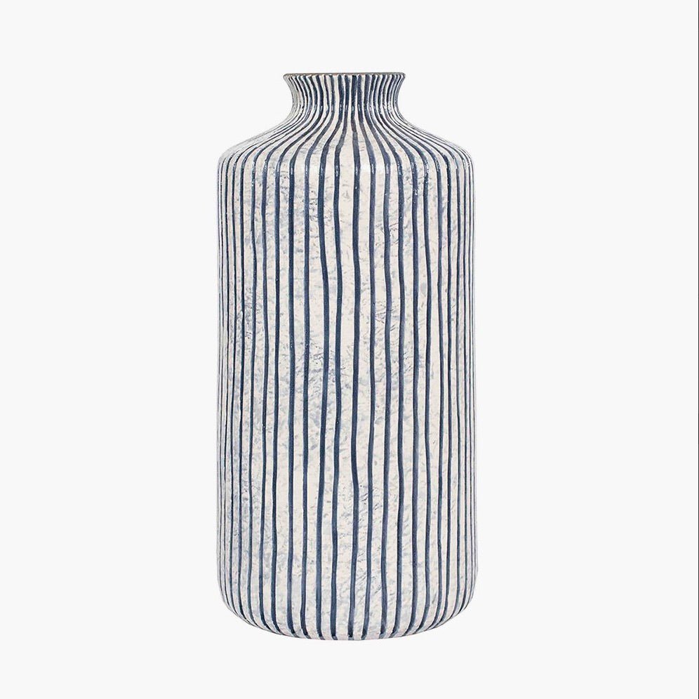 Bude Stripe Design Stoneware Vase - Blue & White - Duck Barn Interiors