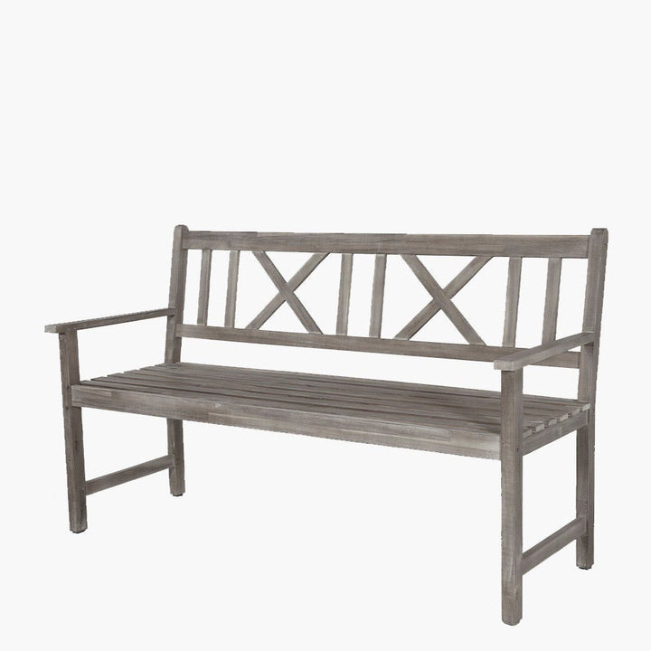 Cambridge Antique Grey Outdoor 3 Seater Acacia Wood Bench9 - Duck Barn Interiors