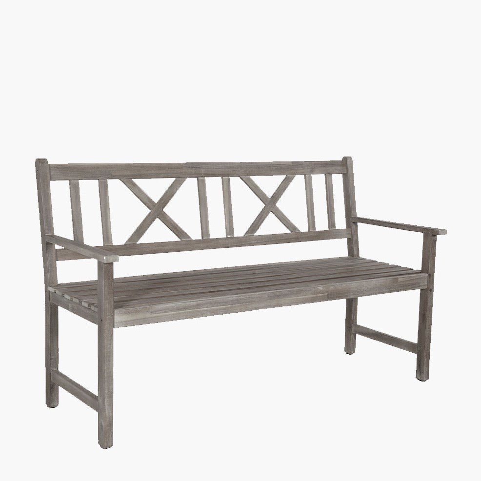 Cambridge Antique Grey Outdoor 3 Seater Acacia Wood Bench2 - Duck Barn Interiors