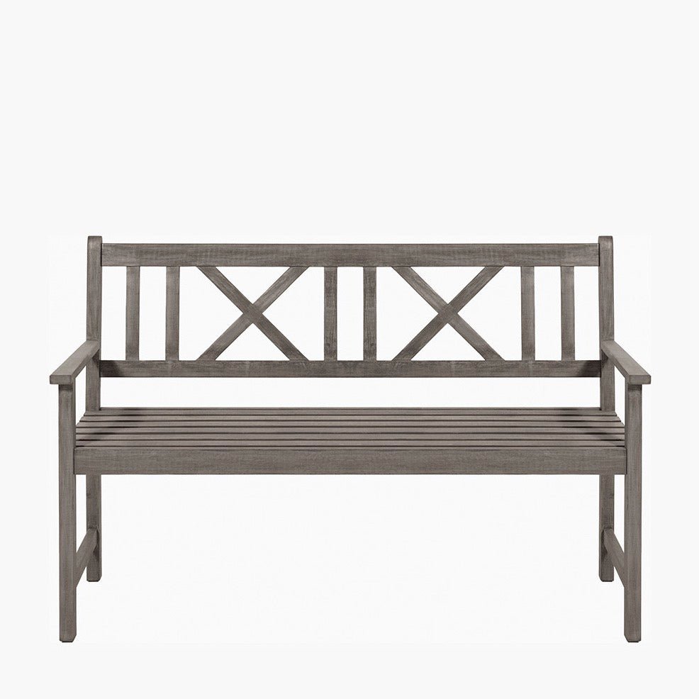 Cambridge Antique Grey Outdoor 3 Seater Acacia Wood Bench8 - Duck Barn Interiors