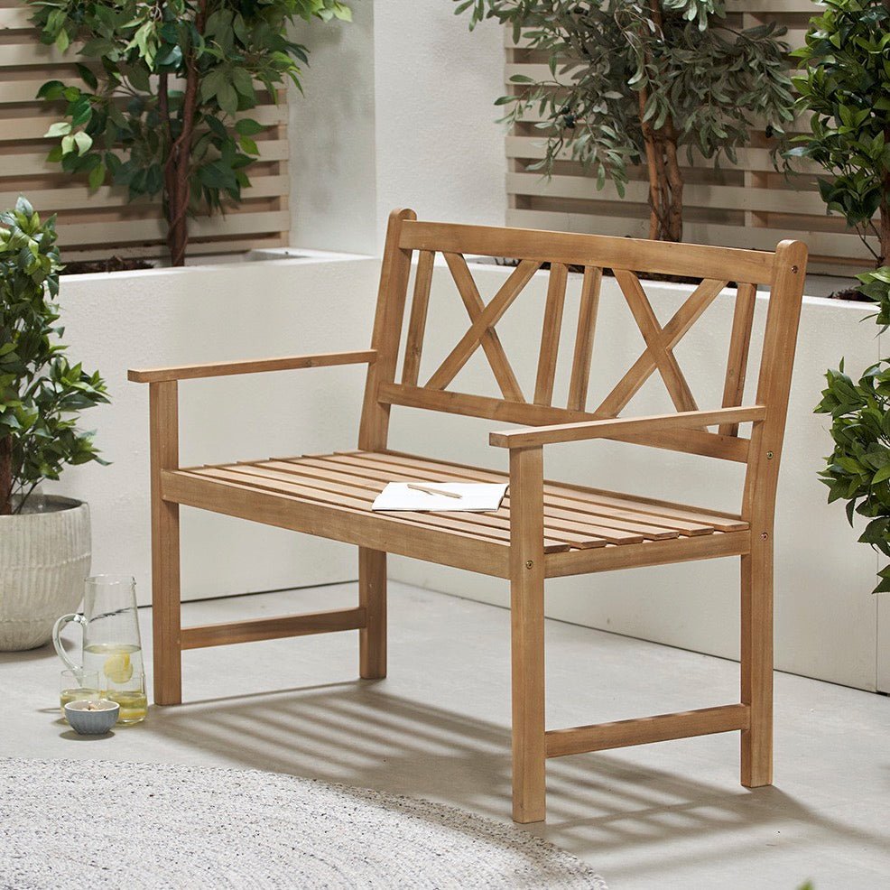 Cambridge Light Teak Outdoor 2 Seater Bench1 - Duck Barn Interiors