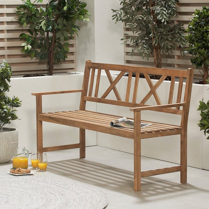 Cambridge Light Teak Outdoor 3 Seater Acacia Wood Bench1 - Duck Barn Interiors