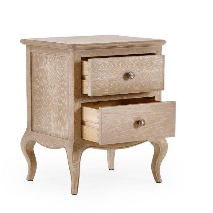 Camille 2 Drawer Bedside Table - Limed Oak3 - Duck Barn Interiors