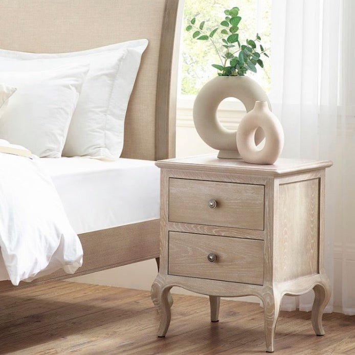 Camille 2 Drawer Bedside Table - Limed Oak1 - Duck Barn Interiors