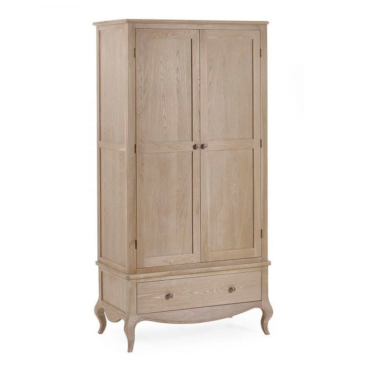 Camille Double Wardrobe with Low Drawer - Limed Oak4 - Duck Barn Interiors