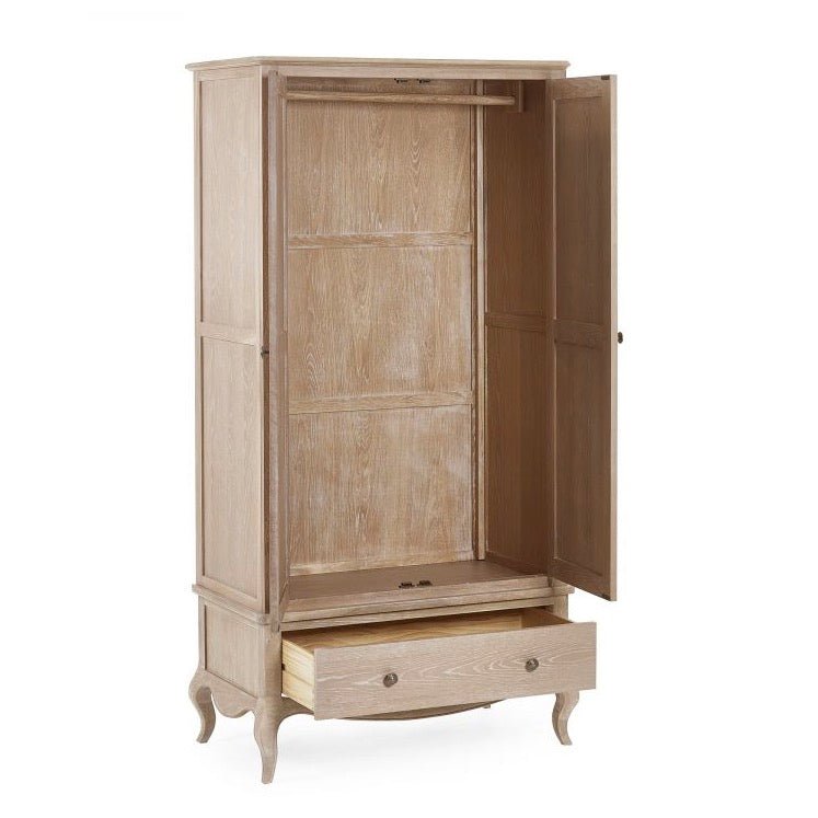 Camille Double Wardrobe with Low Drawer - Limed Oak2 - Duck Barn Interiors