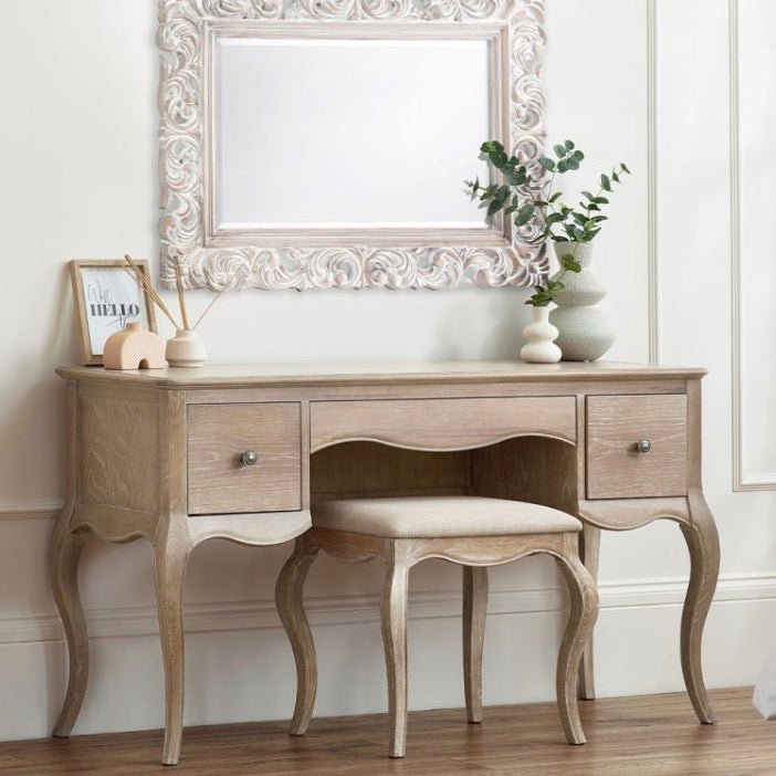 Camille Dressing Table & Stool - Limed Oak1 - Duck Barn Interiors