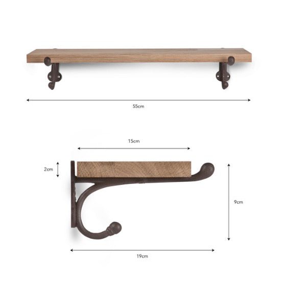 Cast Iron Bracket Raw Oak Shelf (2 Sizes)6 - Duck Barn Interiors