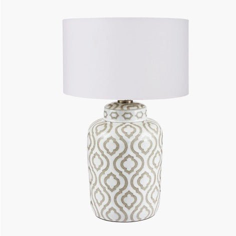 Celia Taupe Pattern Ceramic Lamp - Ivory Shade5 - Duck Barn Interiors