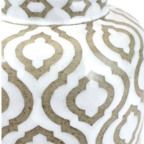 Celia Taupe Pattern Ceramic Lamp - Ivory Shade2 - Duck Barn Interiors