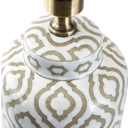 Celia Taupe Pattern Ceramic Lamp - Ivory Shade3 - Duck Barn Interiors