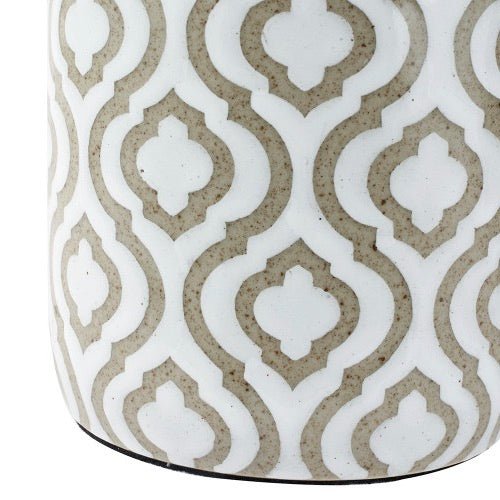 Celia Taupe Pattern Ceramic Lamp - Ivory Shade4 - Duck Barn Interiors