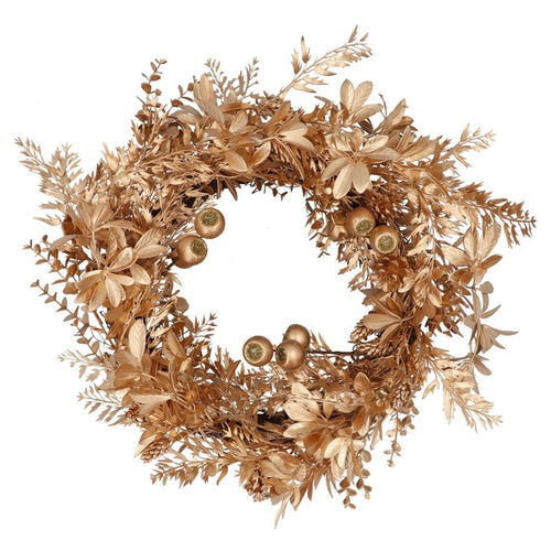 Christmas Wreath - Gold Mixed Leaf & Berry