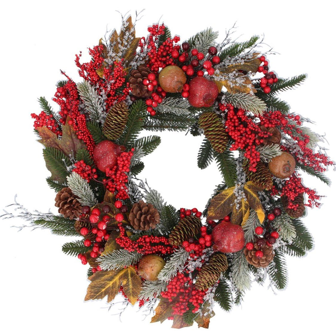 Christmas Wreath - Pine with Red Berries, Apples & Cones - 50cm1 - Duck Barn Interiors