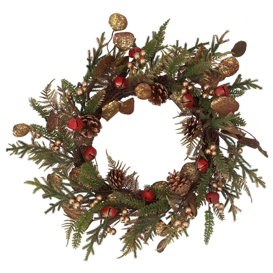 Christmas Wreath - Red Berry, Gold Fern & Green Fir - 55cm1 - Duck Barn Interiors