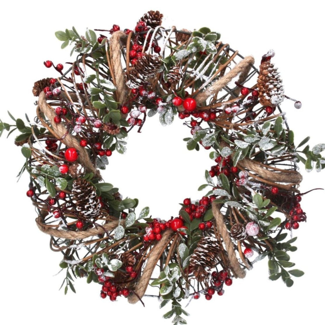 Christmas Wreath - Wire Wring with String Holly & Cones1 - Duck Barn Interiors