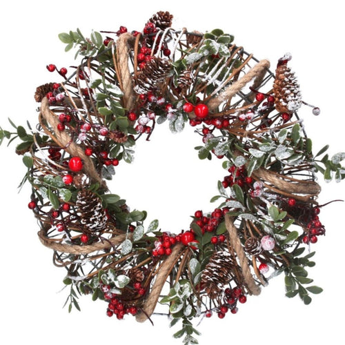 Christmas Wreath - Wire Wring with String Holly & Cones