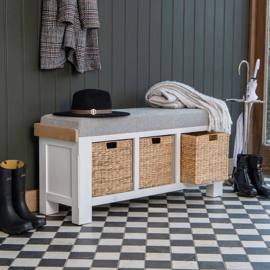 Clanfield White Large Hall Bench1 - Duck Barn Interiors