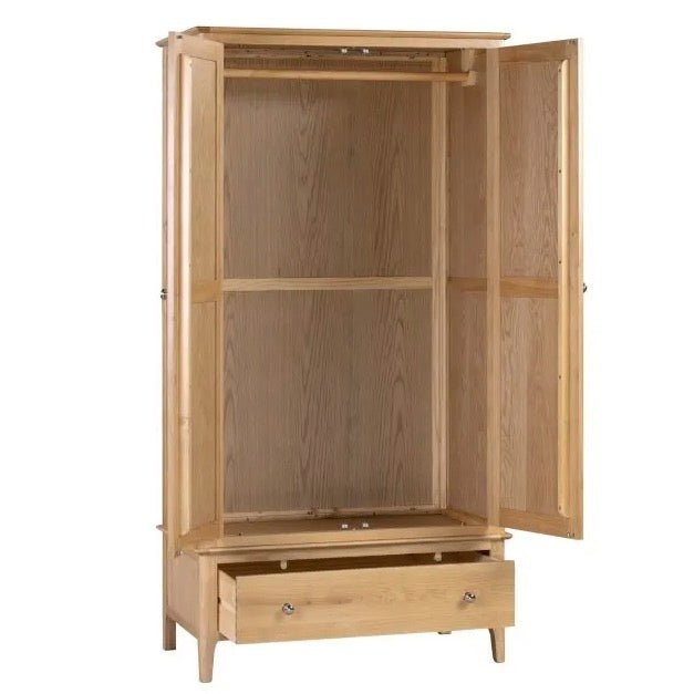 Cotswold Oak 2 Door 1 Drawer Wardrobe2 - Duck Barn Interiors