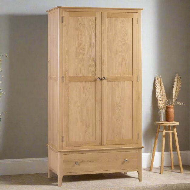 Cotswold Oak 2 Door 1 Drawer Wardrobe1 - Duck Barn Interiors