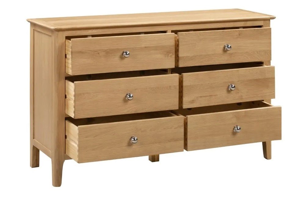 Cotswold Oak 6 Drawer Wide Chest of Drawers - Duck Barn Interiors