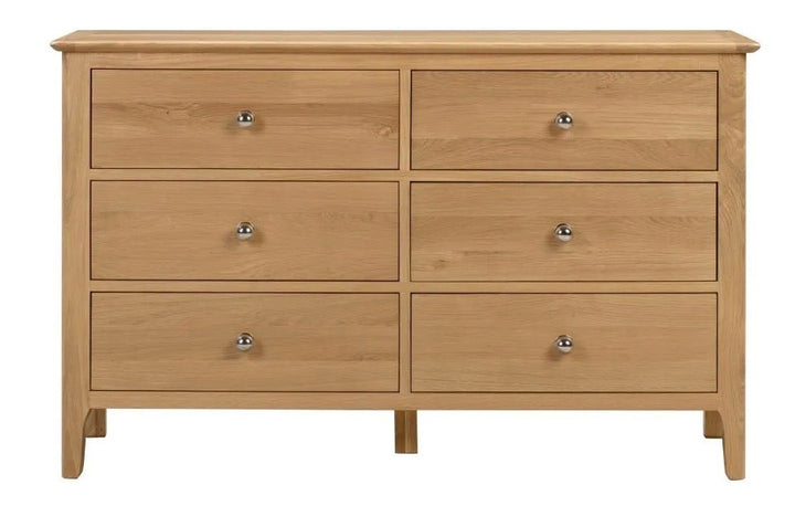 Cotswold Oak 6 Drawer Wide Chest of Drawers - Duck Barn Interiors