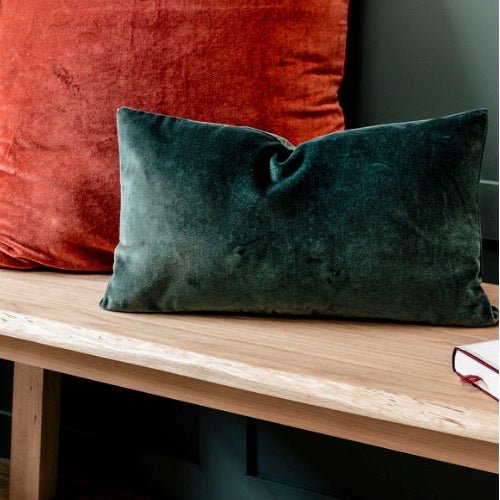 Foxcote Velvet Rectangular Cushion - Forest Green1 - Duck Barn Interiors