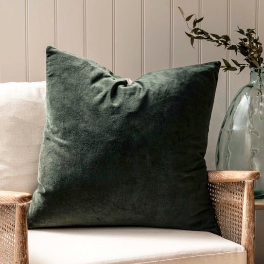 Foxcote Velvet Square Cushion - Forest Green - Duck Barn Interiors