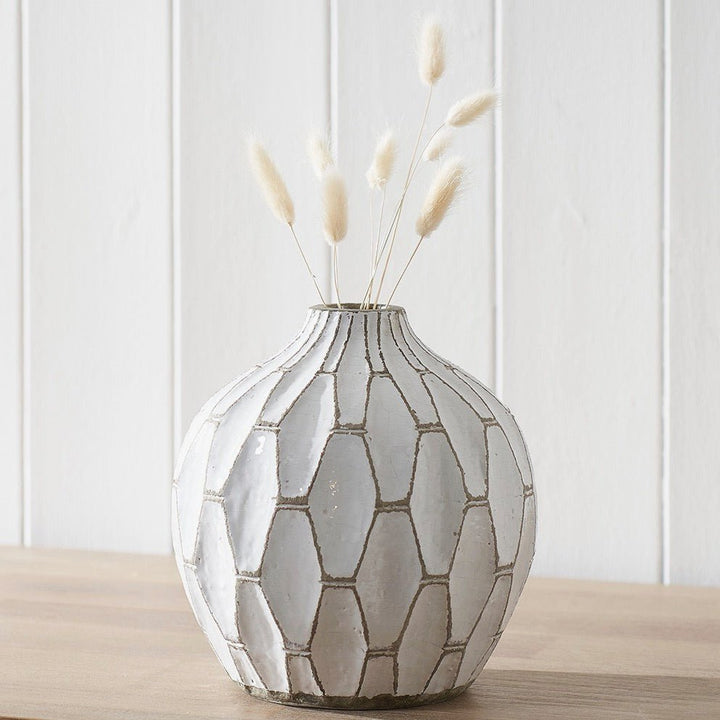 Gaudi White Stoneware Geometric Design Vase - Duck Barn Interiors