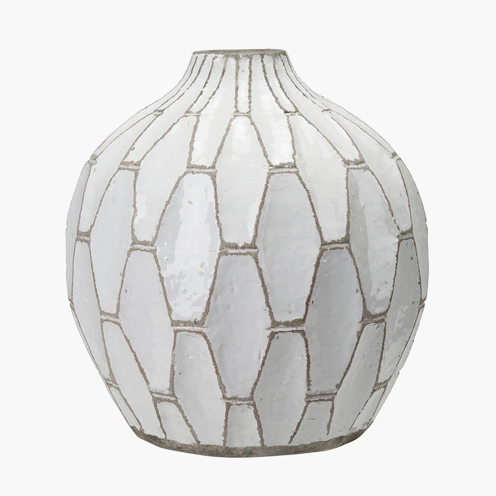 Gaudi White Stoneware Geometric Design Vase - Duck Barn Interiors